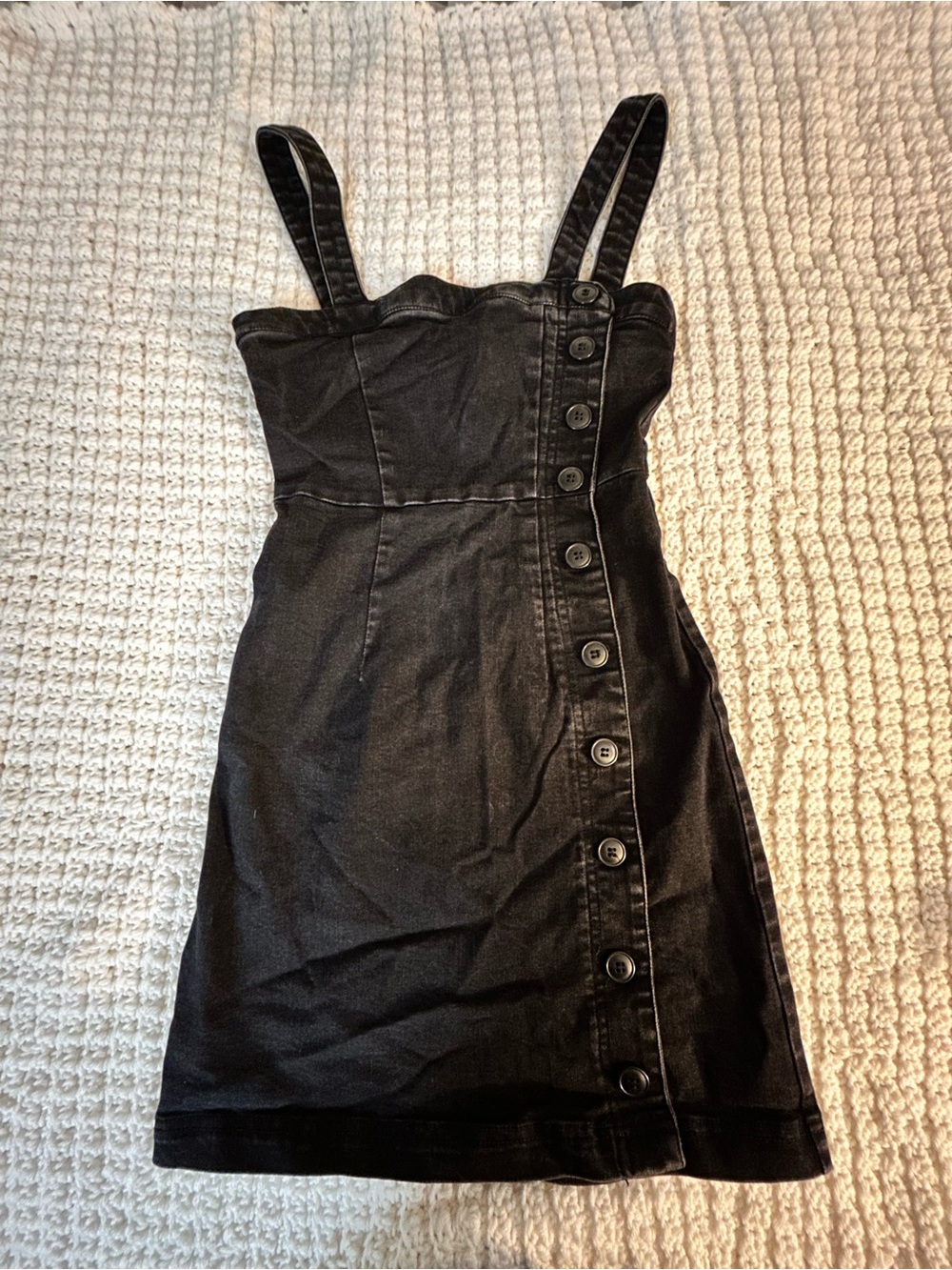 Ten Sixty Sherman Black Button-Trim Denim Mini Dress